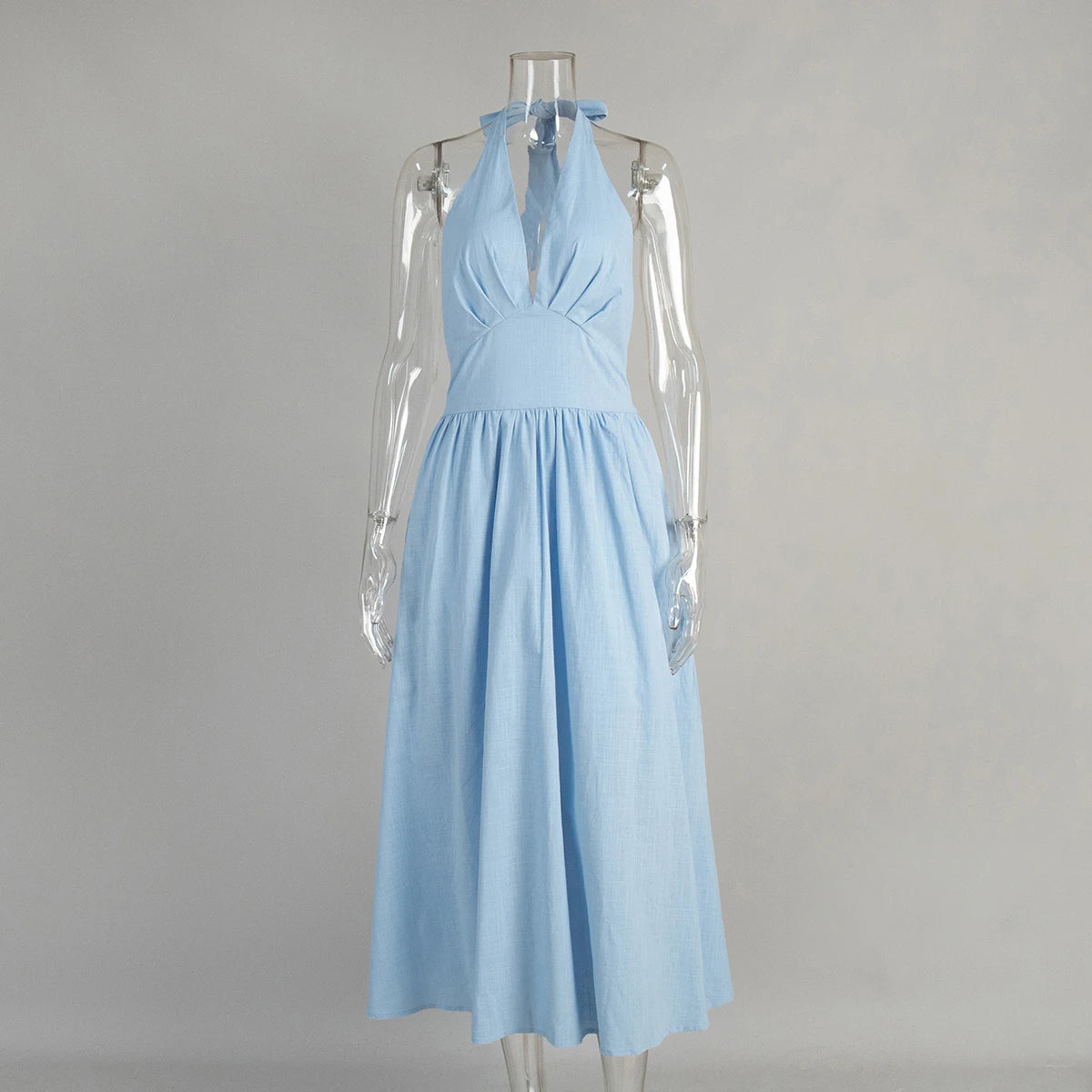 Breathable Cotton V-Neck Backless Maxi Dress