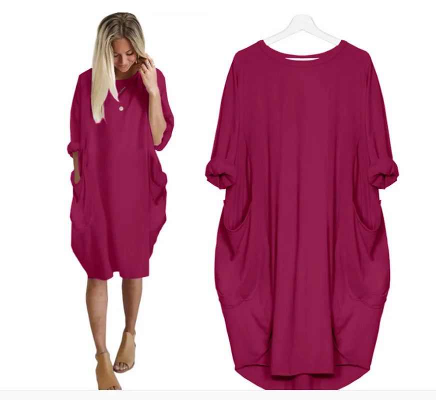 Loose-Fit Long Sleeve Casual Maxi Dress with Pockets