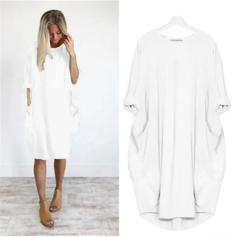Loose-Fit Long Sleeve Casual Maxi Dress with Pockets