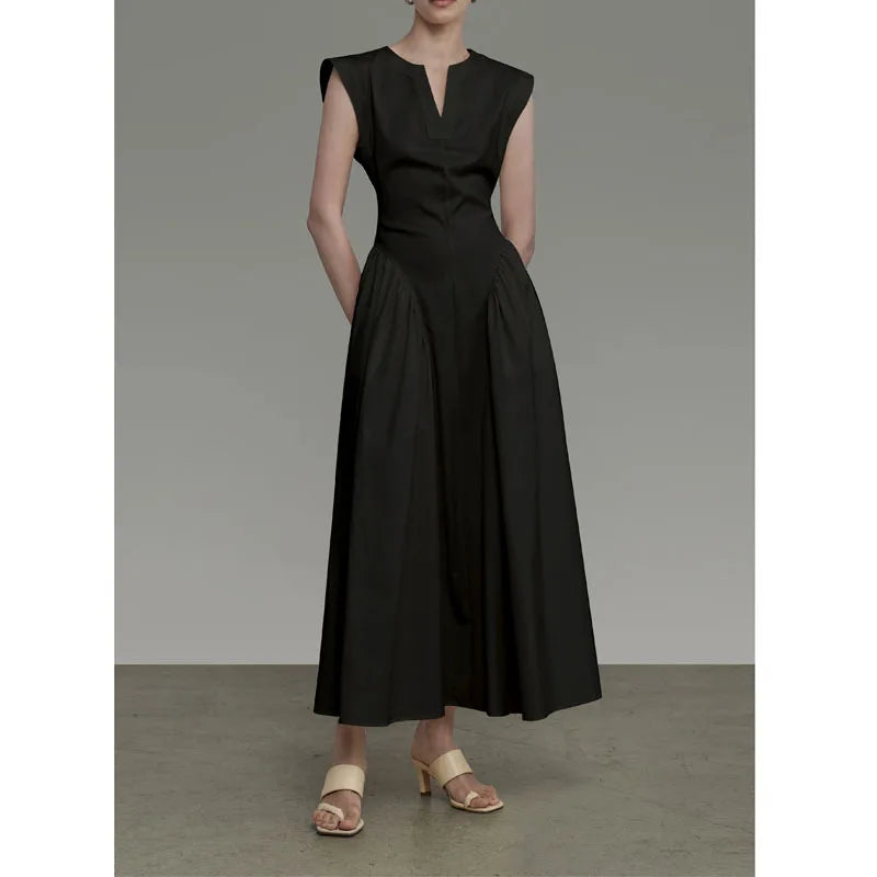 French-Style Sleeveless Fitted-Waist Dress
