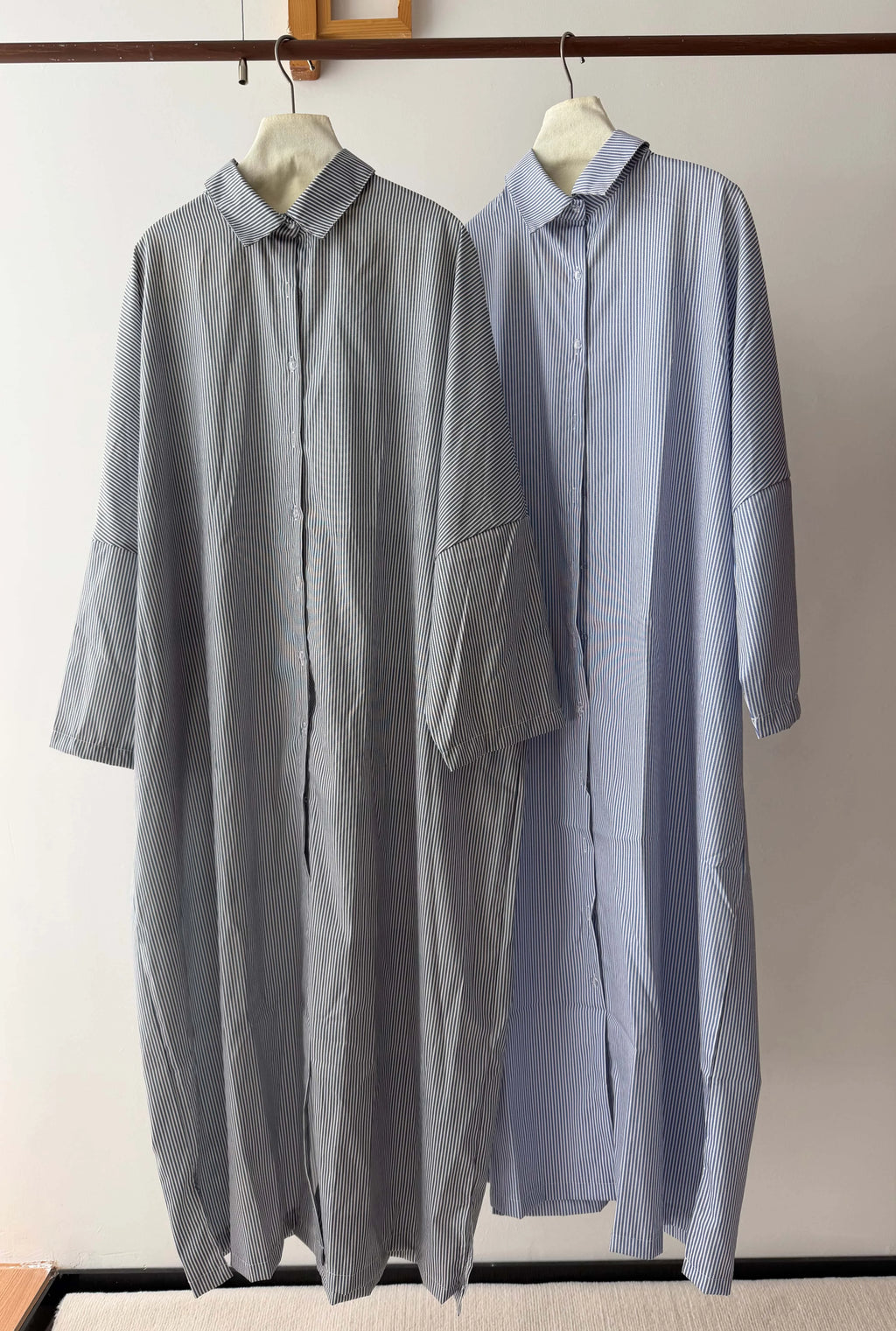 Striped Button-Front Maxi Shirt Dress with Long Sleeves