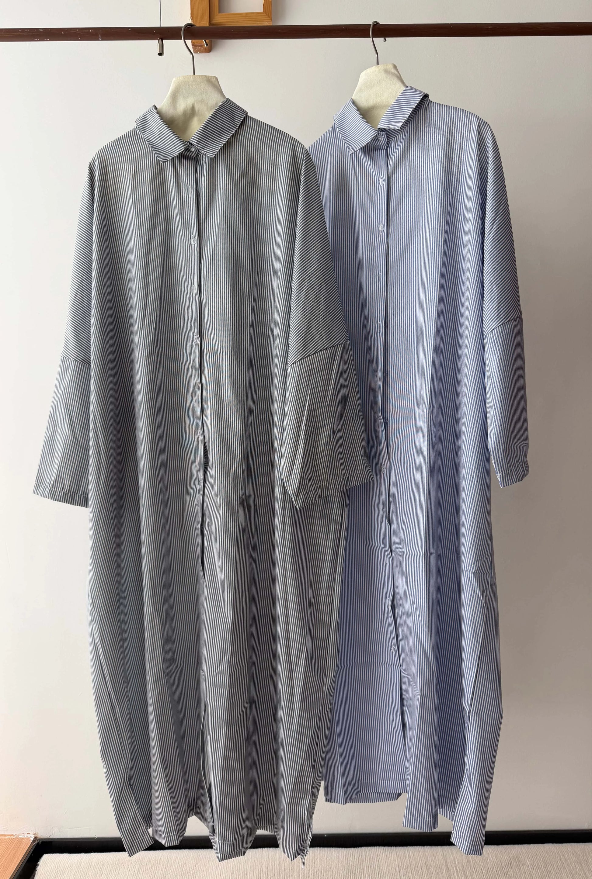 Striped Button-Front Maxi Shirt Dress with Long Sleeves