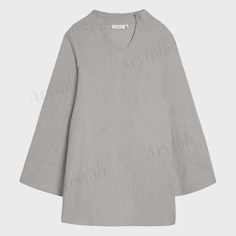 Light Grey Linen Modest Co-ord Set – V-Neck Tunic and Flowy Maxi Skirt