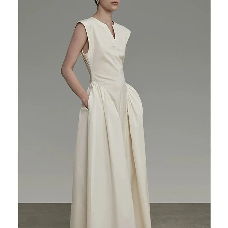 French-Style Sleeveless Fitted-Waist Dress