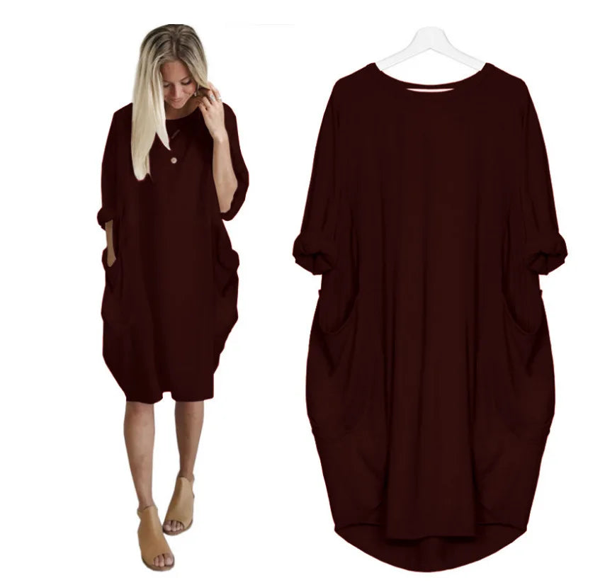 Loose-Fit Long Sleeve Casual Maxi Dress with Pockets