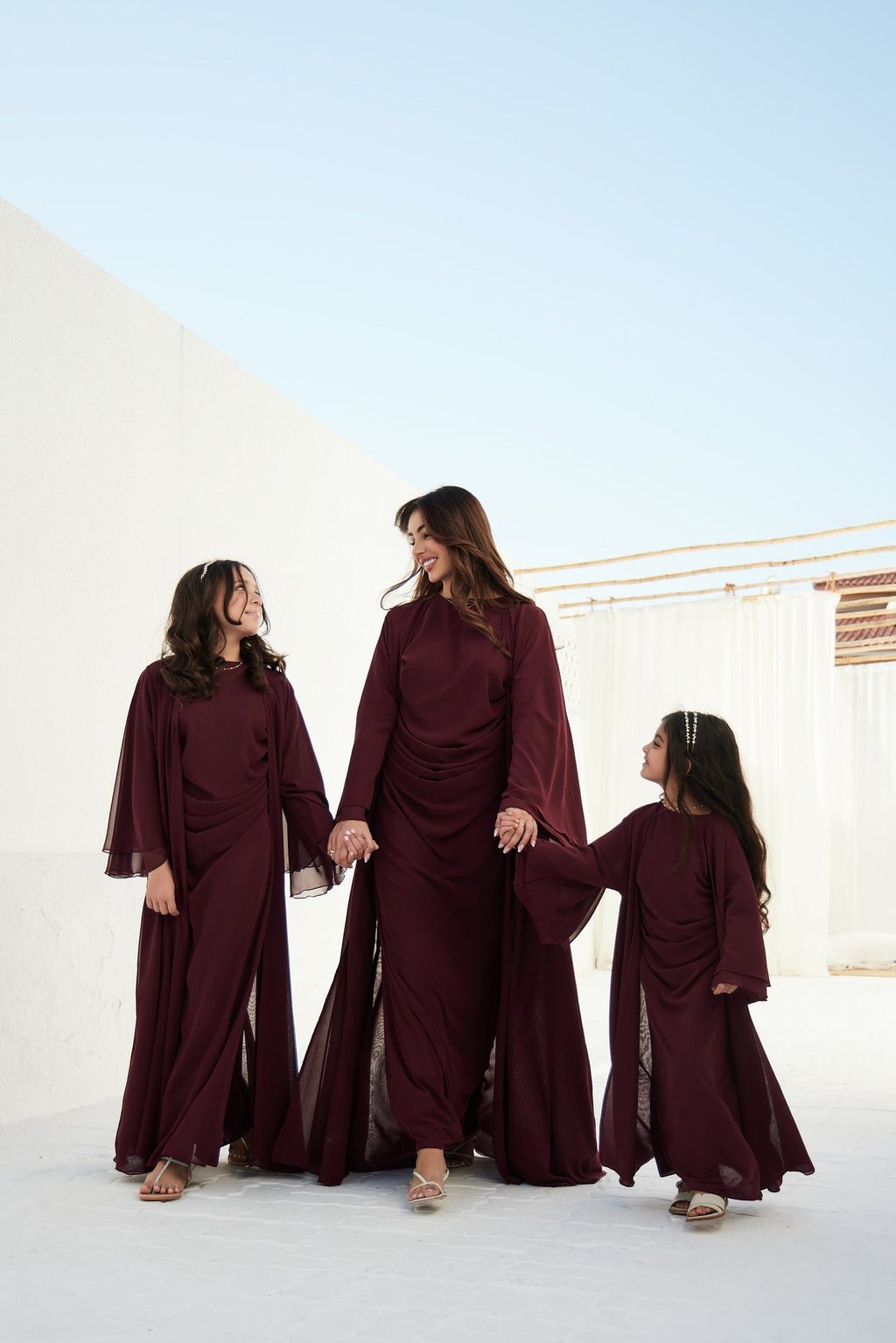 Maroon Chiffon Abaya with Pleated Inner Slip