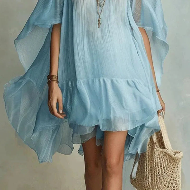 Crinkled Boho Swim Cover Up with Ruffle Hem