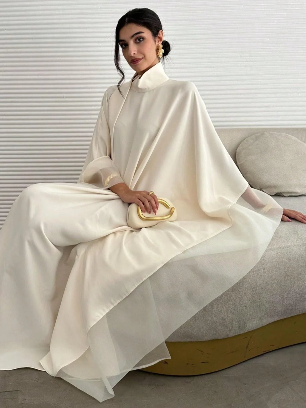 Elegant Loose Full Sleeve Tatting Abaya Dress