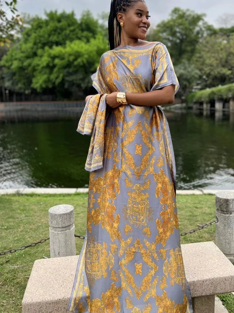 Luxury Soft Printed Short Sleeve Maxi Abaya