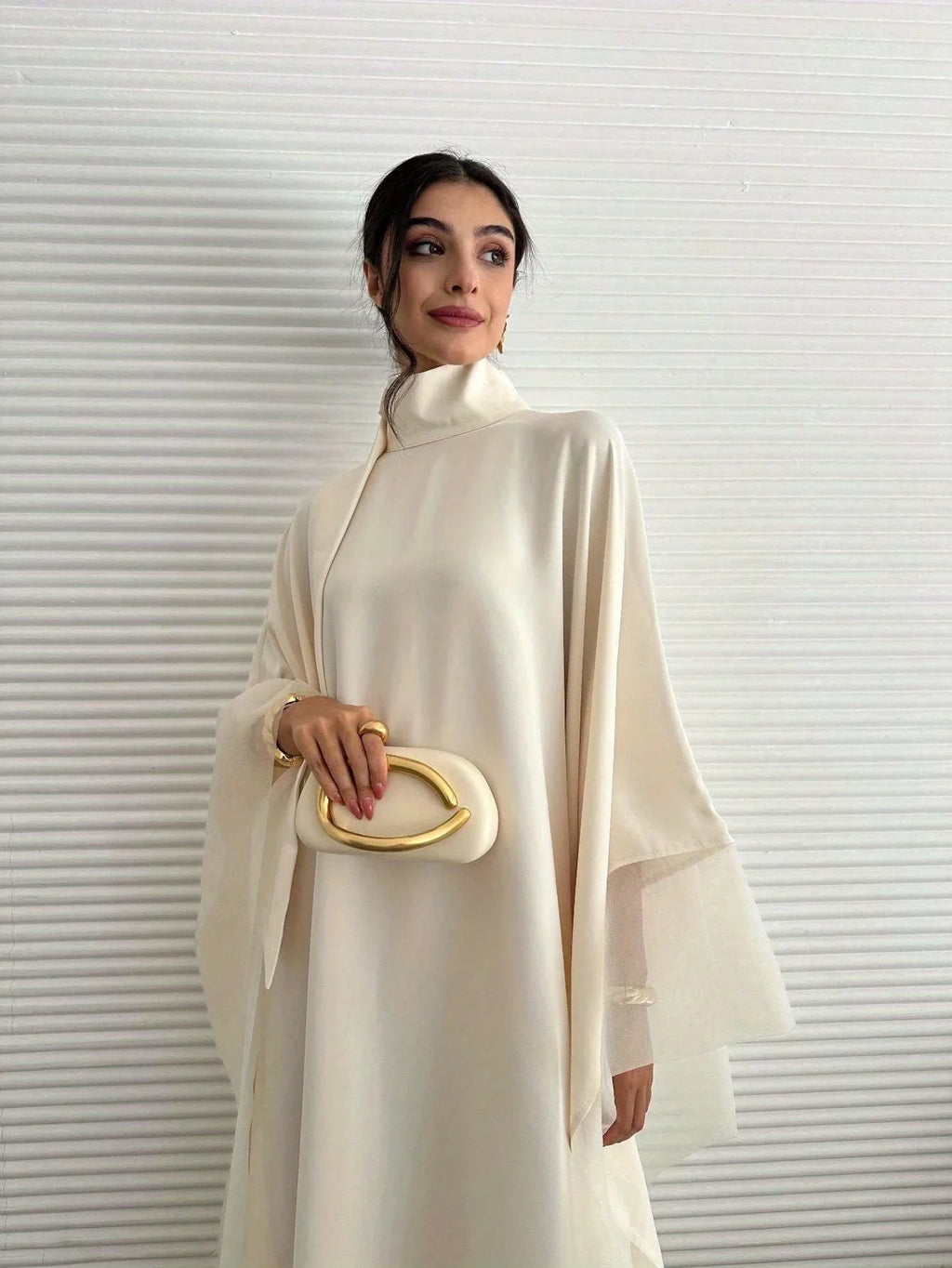 Elegant Loose Full Sleeve Tatting Abaya Dress