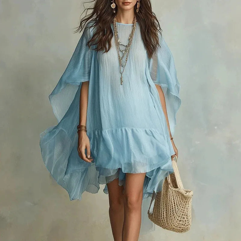Crinkled Boho Swim Cover Up with Ruffle Hem