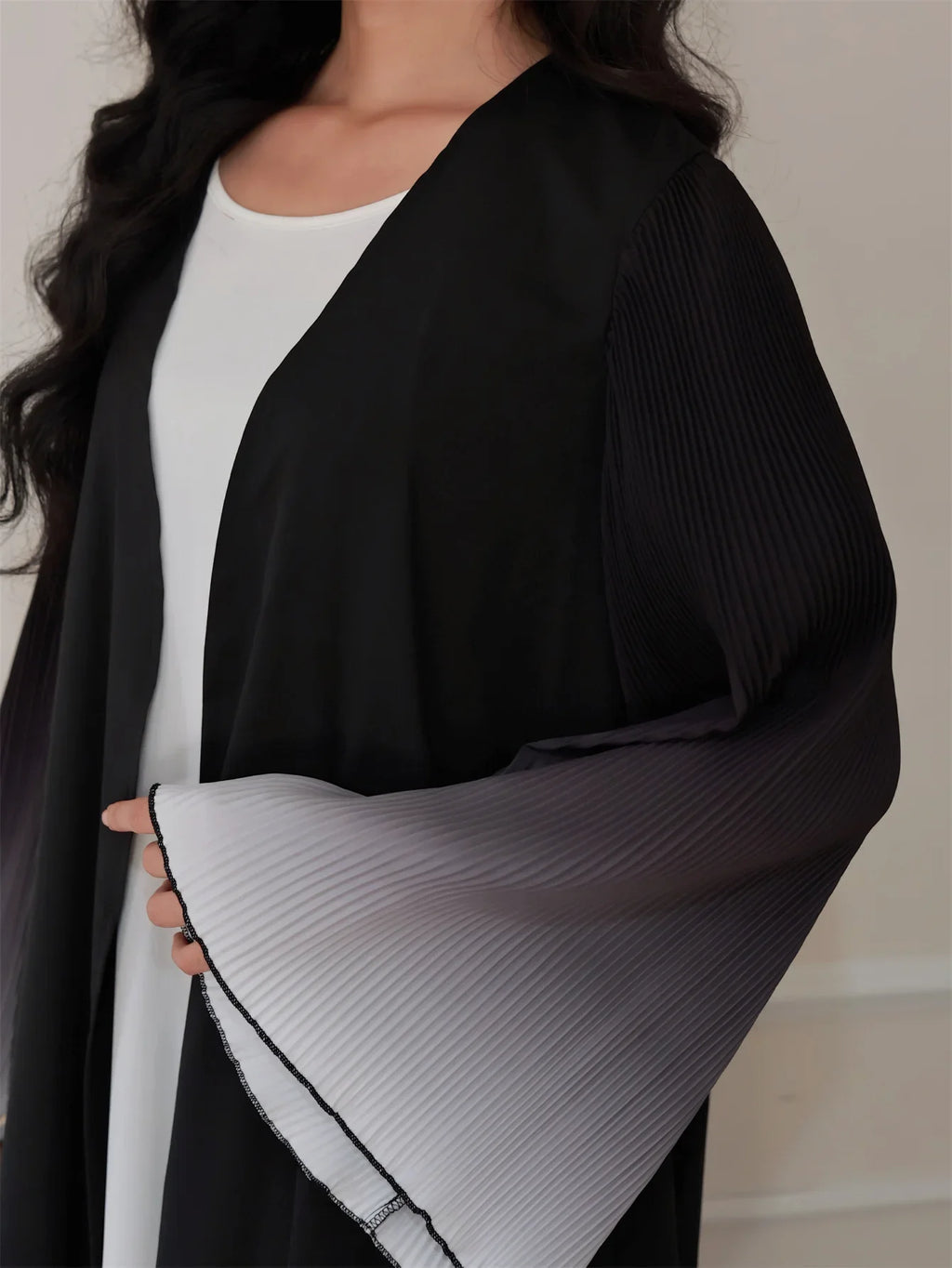 Elegant Flare Sleeve Open Front Arabian Style Maxi Abaya