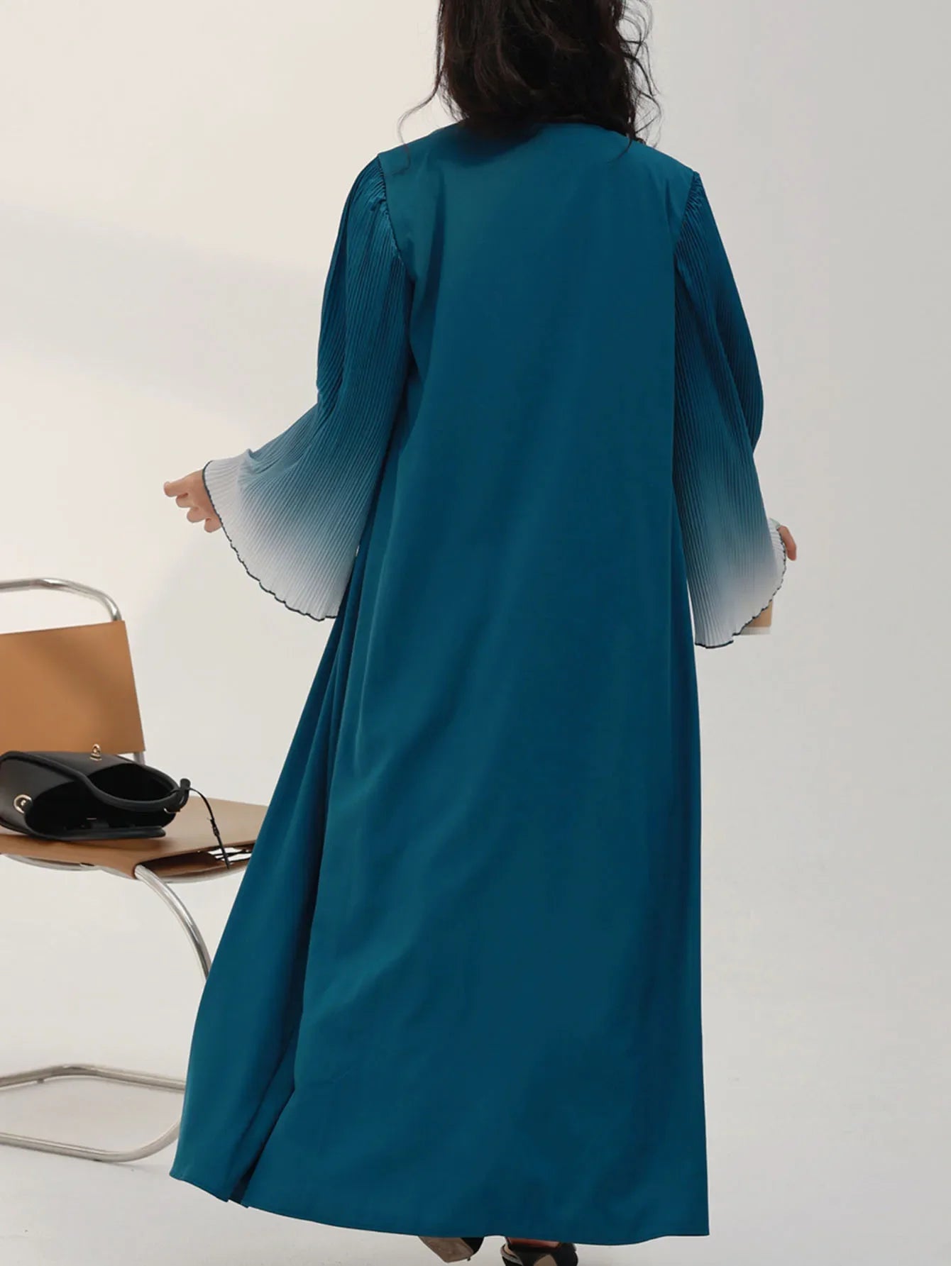 Elegant Flare Sleeve Open Front Arabian Style Maxi Abaya