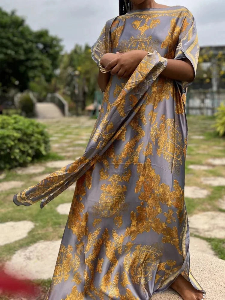 Luxury Soft Printed Short Sleeve Maxi Abaya