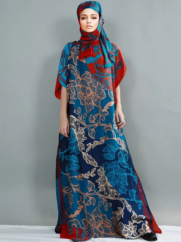 Luxury Soft Printed Short Sleeve Maxi Abaya