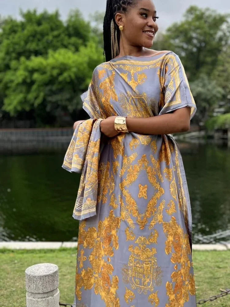 Luxury Soft Printed Short Sleeve Maxi Abaya