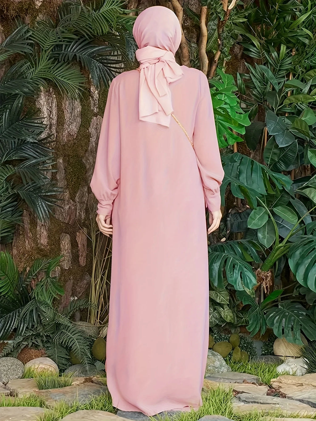 Round Neck Button-Front Loose-Fit Casual Dress