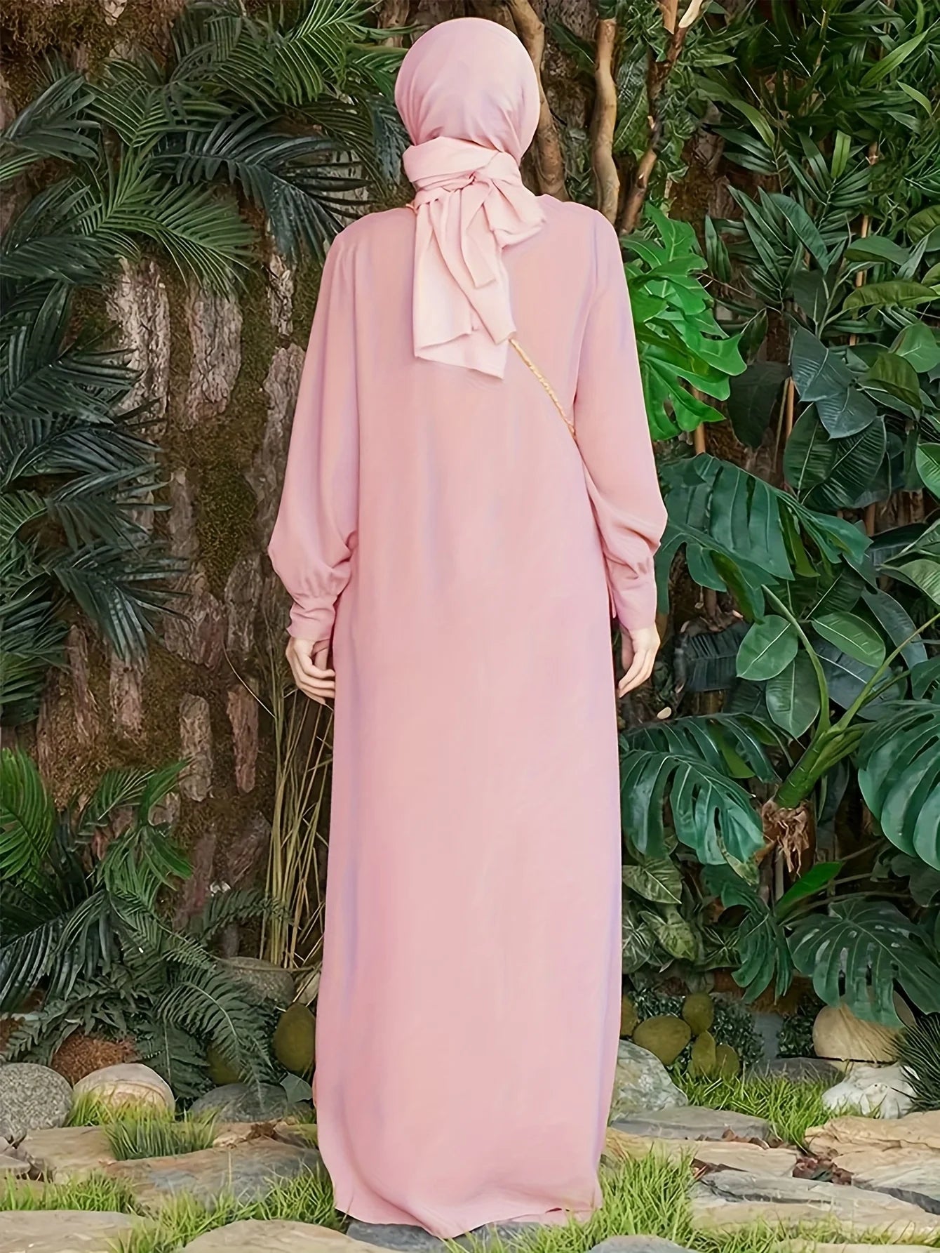 Round Neck Button-Front Loose-Fit Casual Dress