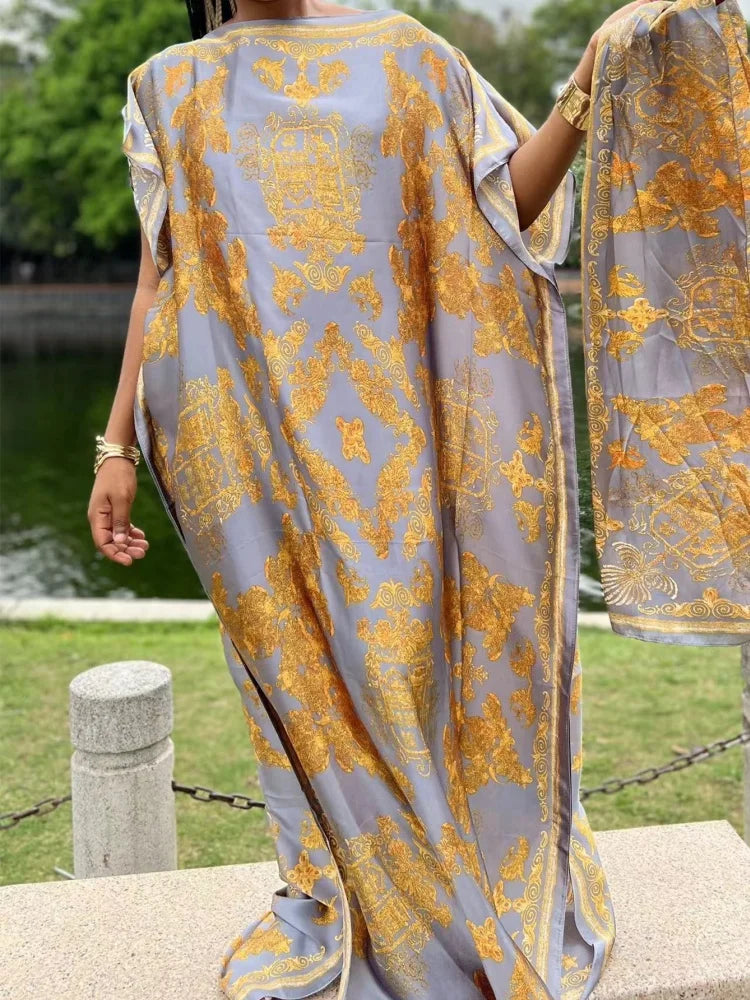 Luxury Soft Printed Short Sleeve Maxi Abaya