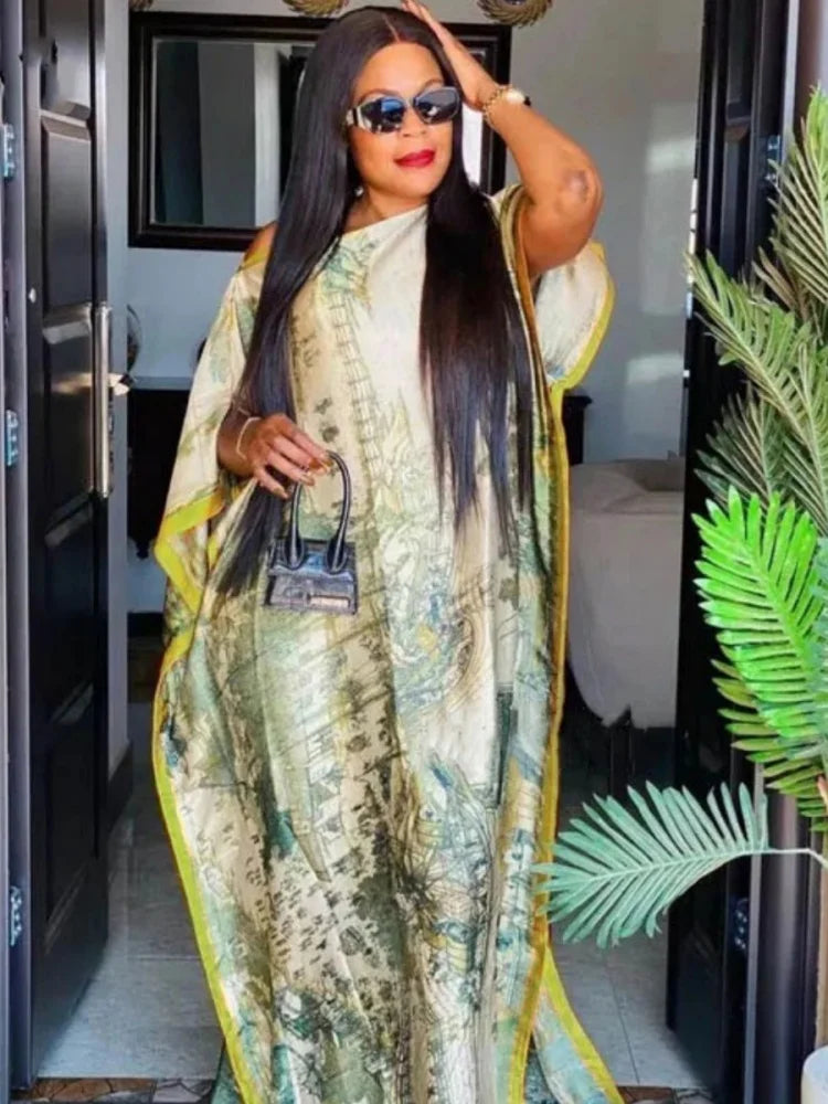 Luxury Soft Printed Short Sleeve Maxi Abaya
