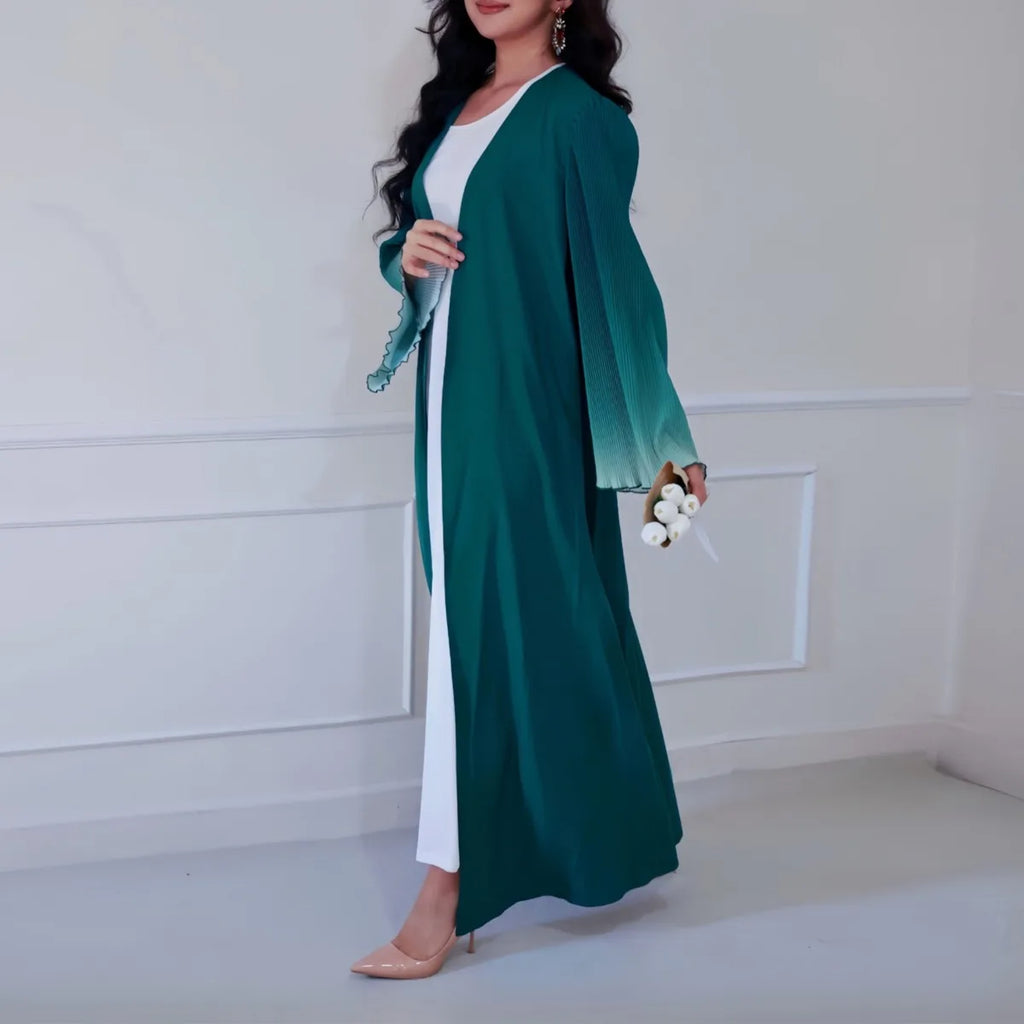 Elegant Flare Sleeve Open Front Arabian Style Maxi Abaya