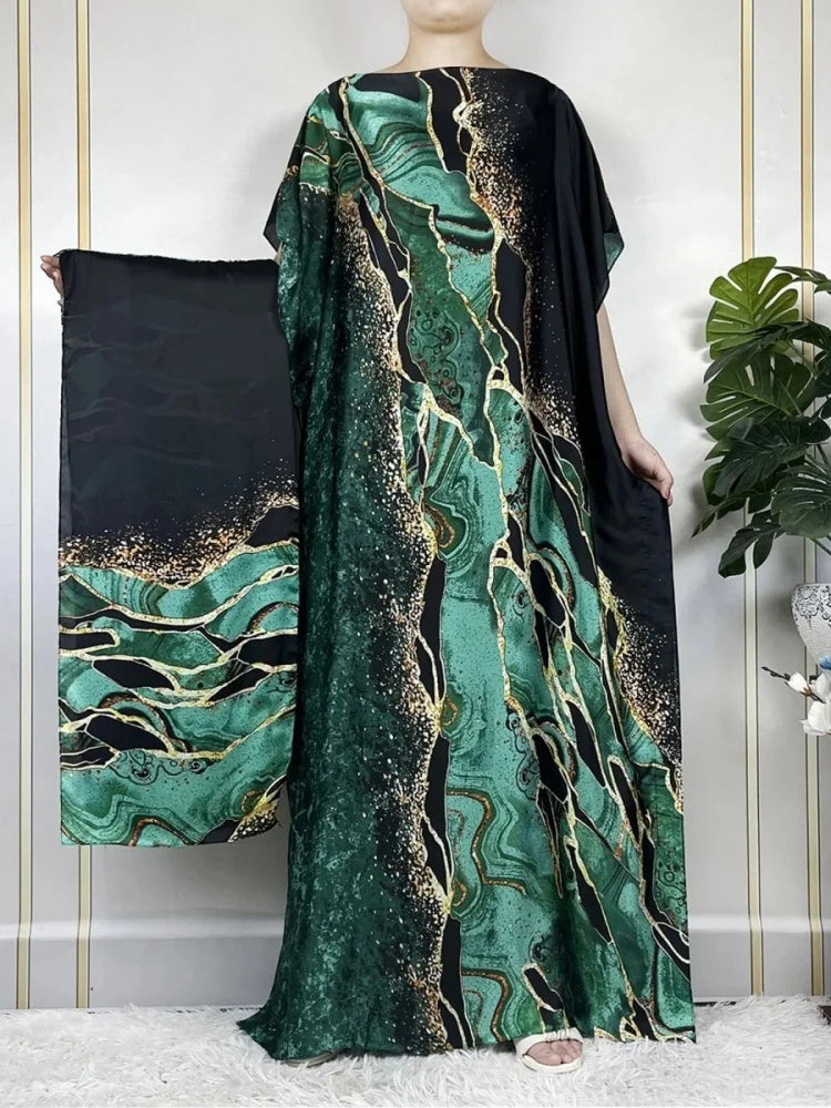 Luxury Soft Printed Short Sleeve Maxi Abaya