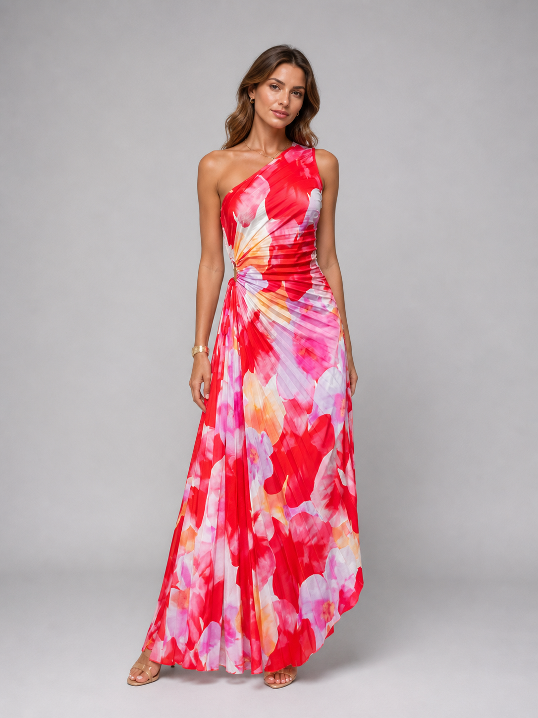 Floral Pleated Maxi Dress for Weddings & Special Occasions