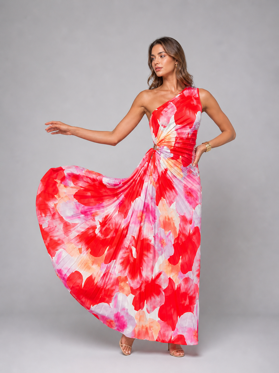 Floral Pleated Maxi Dress for Weddings & Special Occasions
