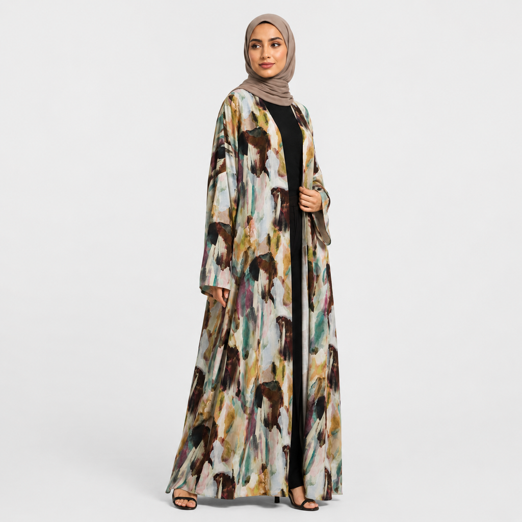 Printed Open Abaya with Lightweight Flowing Layering Silhouette