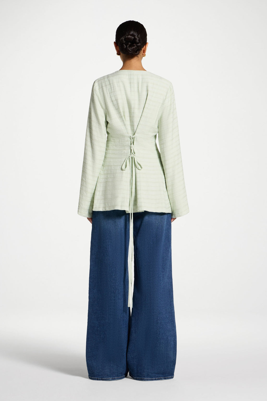 Light Pistachio Green Lace Up Back Top