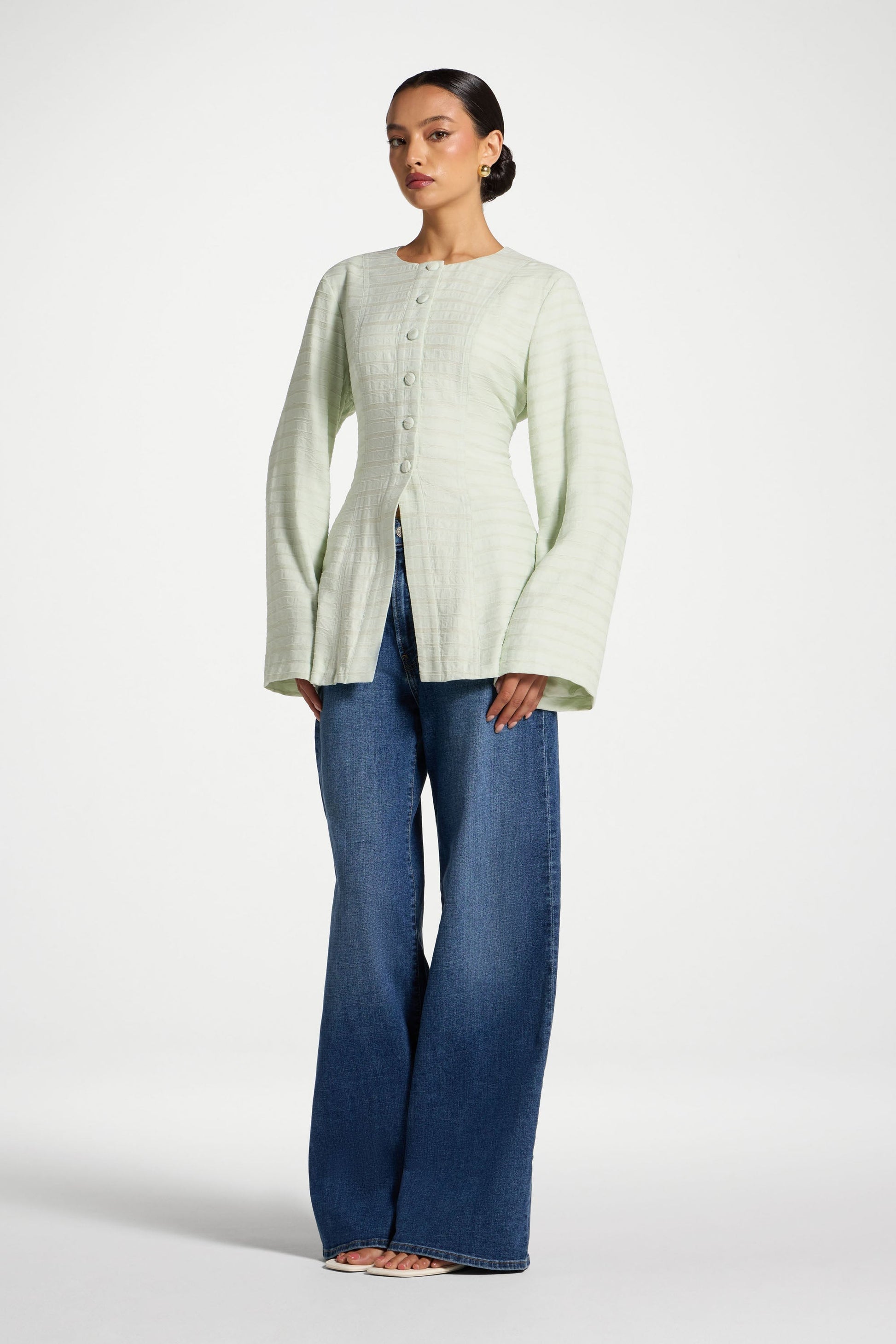 Light Pistachio Green Lace Up Back Top