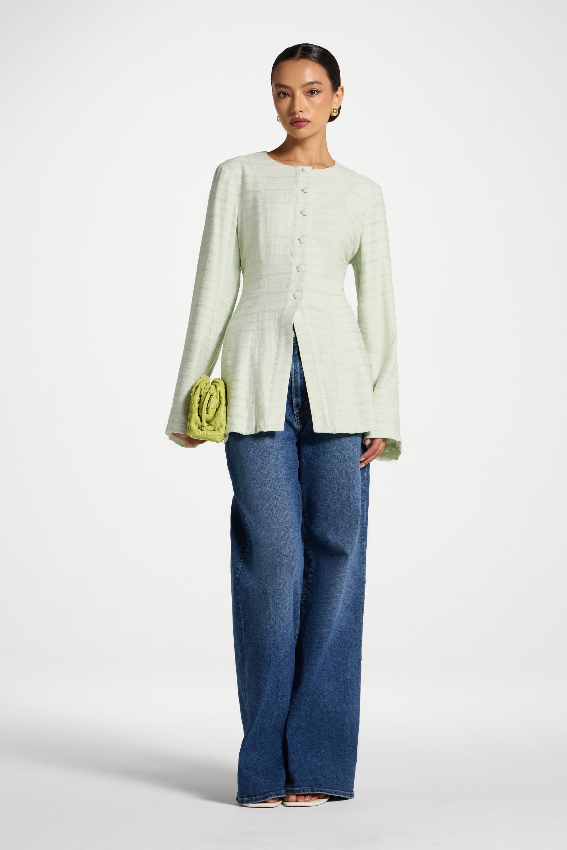 Light Pistachio Green Lace Up Back Top