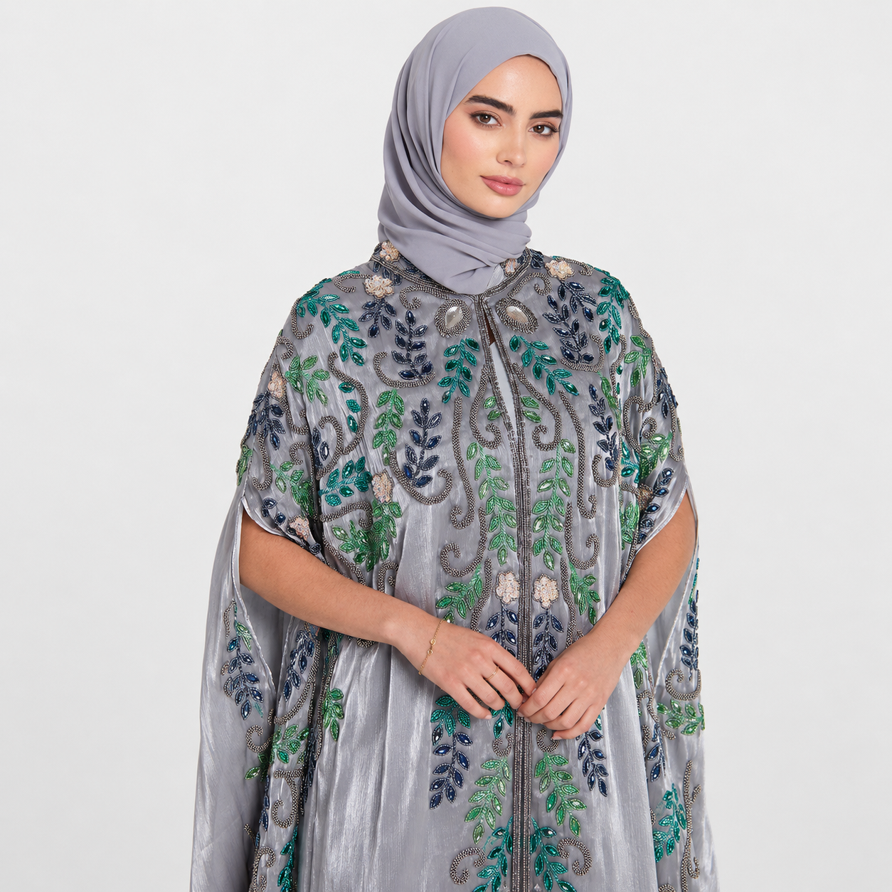 Silver Embellished Detail Abaya