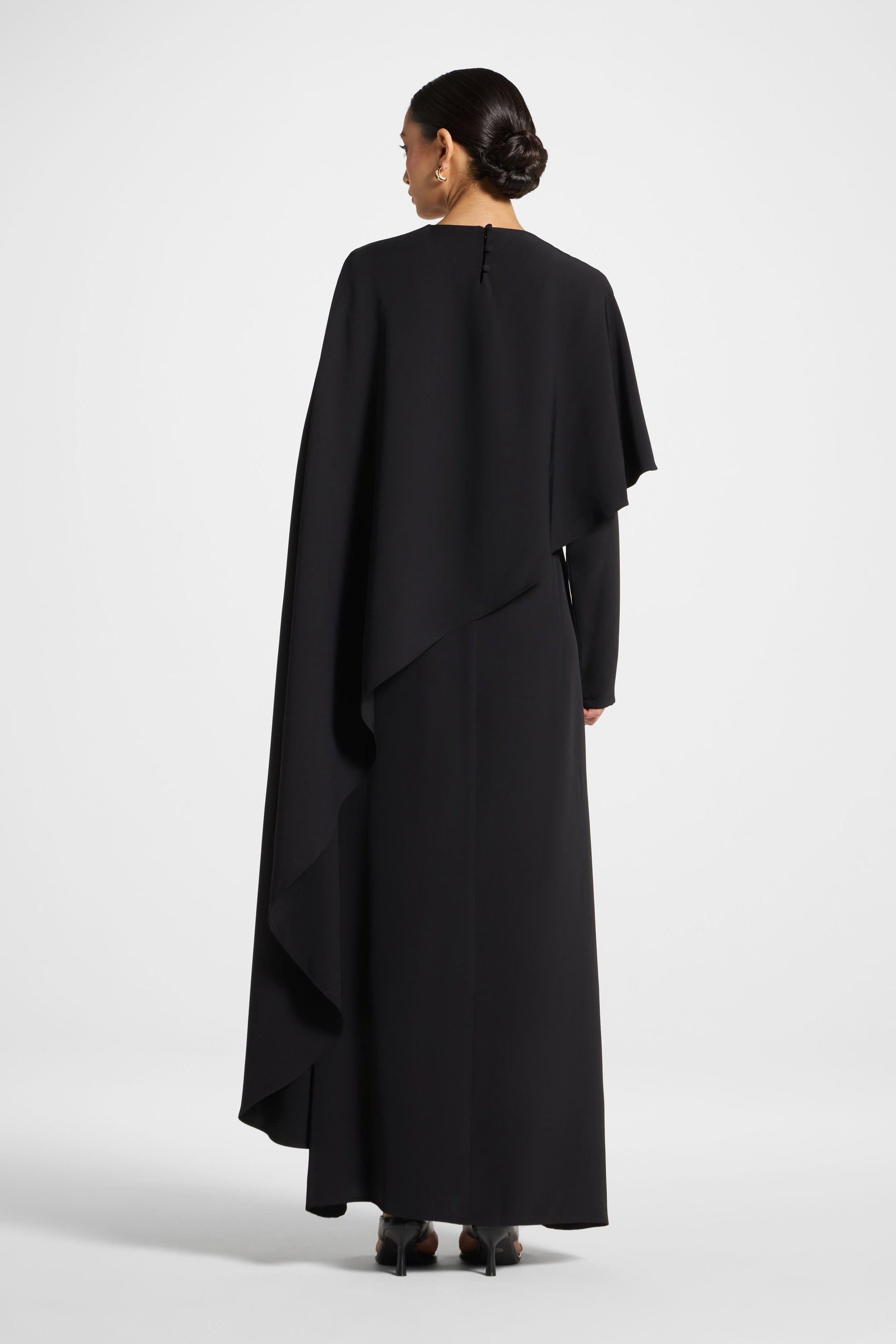 Black Cape Maxi Dress with Gold Hardware Detail