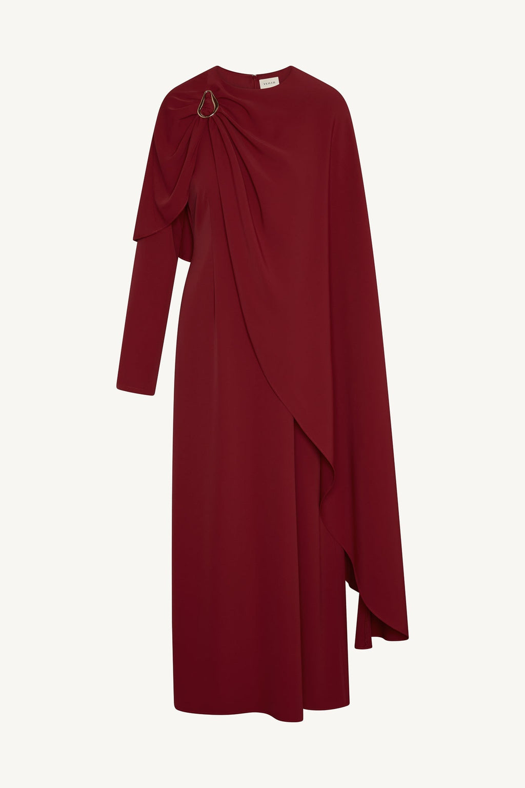 Red Cape Maxi Dress with Gold Hardware Accents