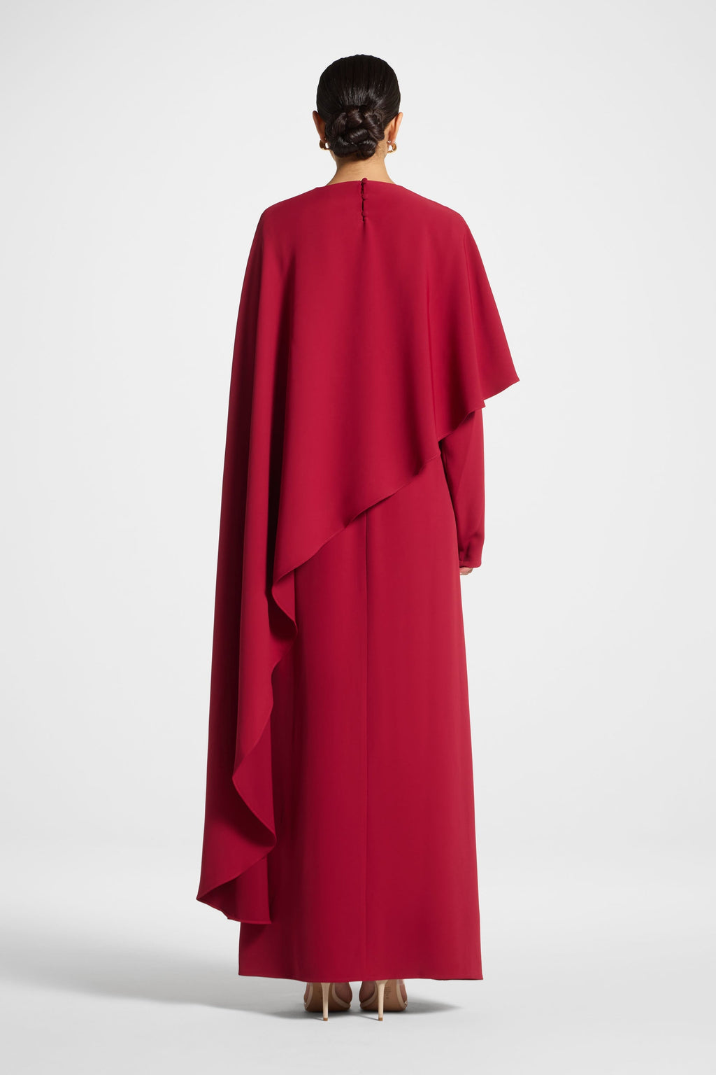 Red Cape Maxi Dress with Gold Hardware Accents