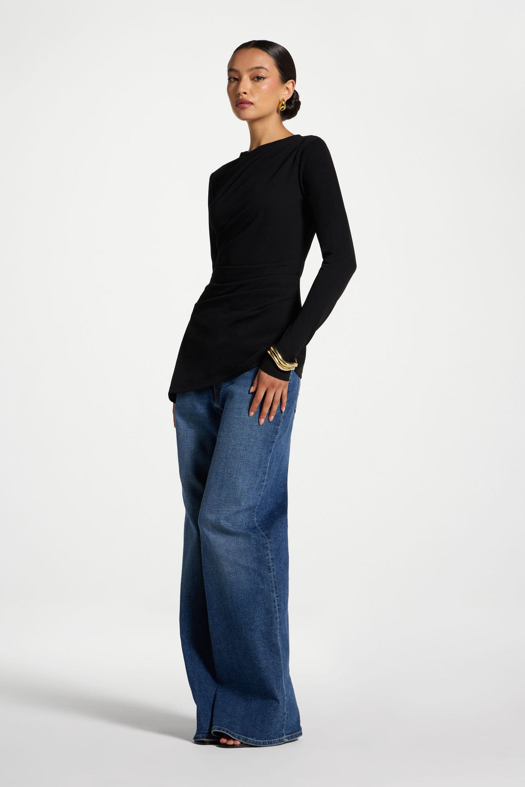 Black Asymmetric Stretch Top
