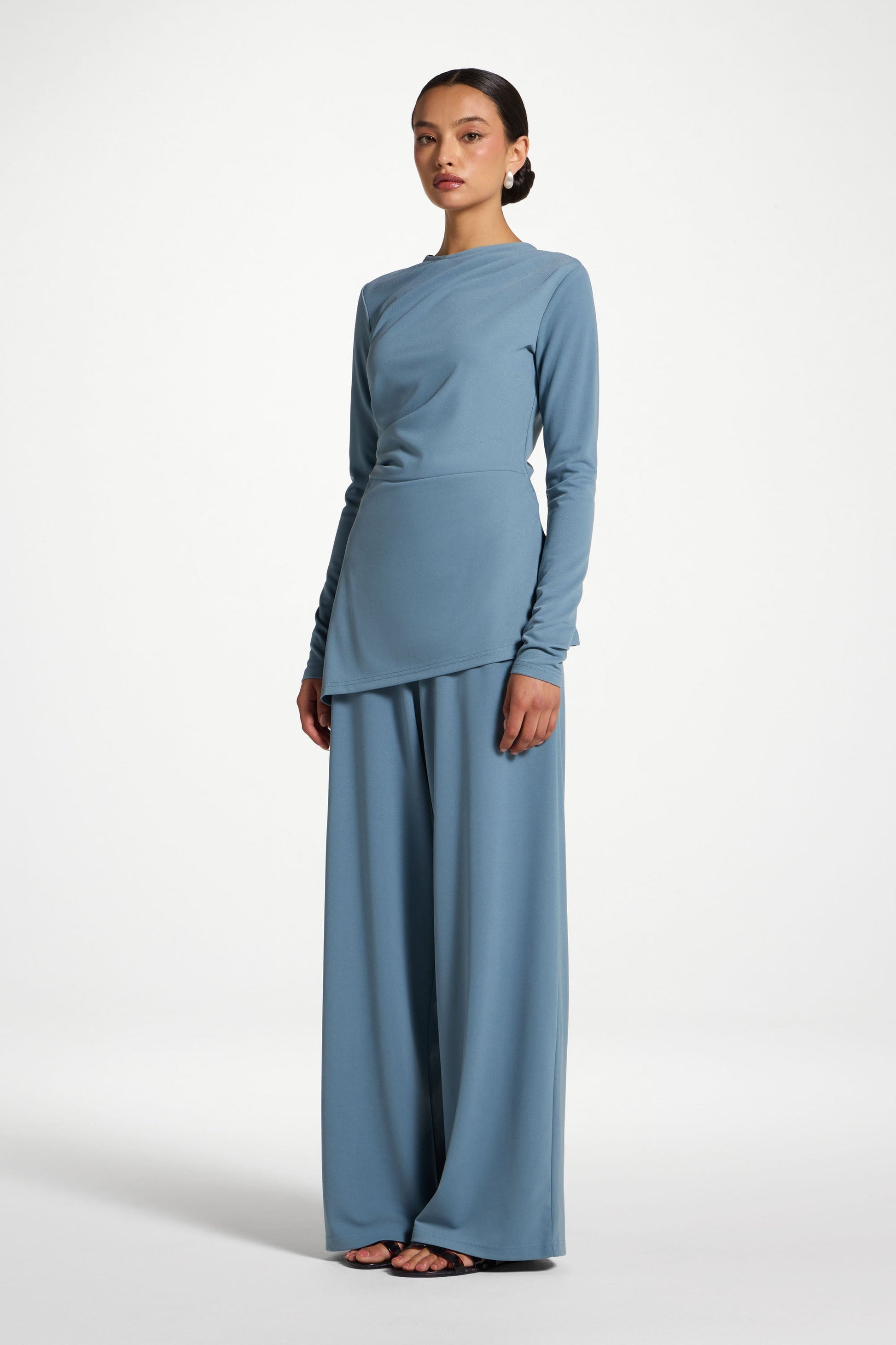 Light Blue Asymmetric Stretch Top
