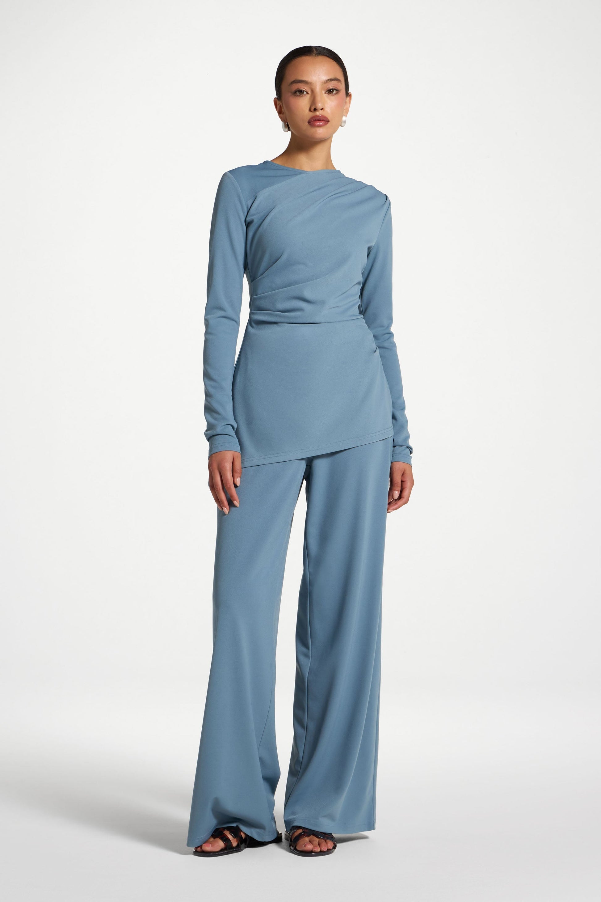 Light Blue Asymmetric Stretch Top