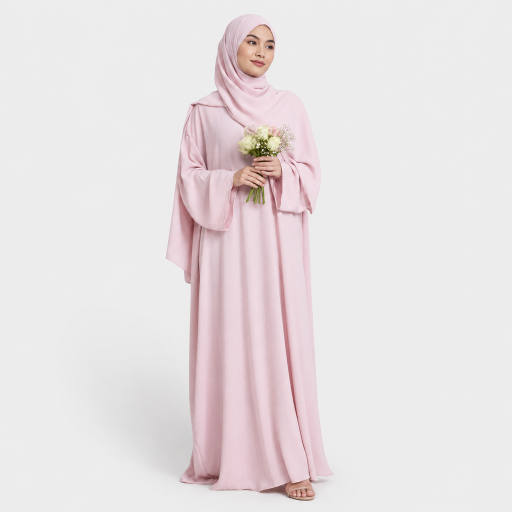 Closed Front Zip Abaya with Hijab – Baby Pink
