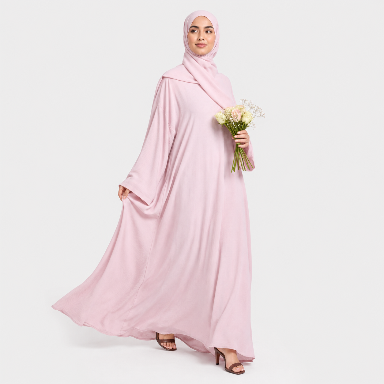 Closed Front Zip Abaya with Hijab – Baby Pink