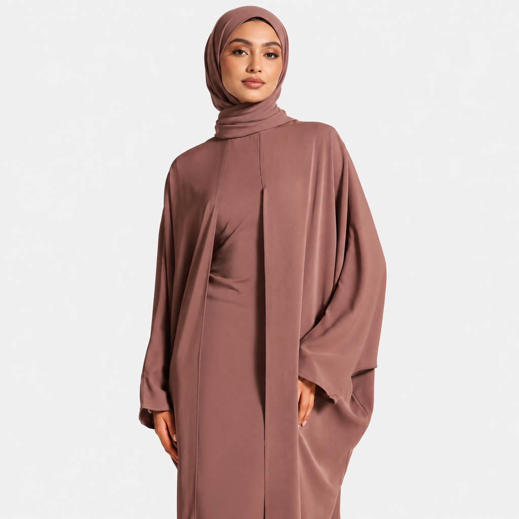 Light Brown Satin Maxi Dress with Flare Sleeves
