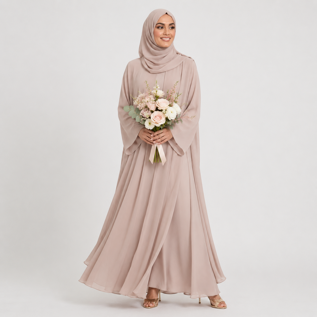 Closed Butterfly Cut Overlay Abaya – Dirty Beige