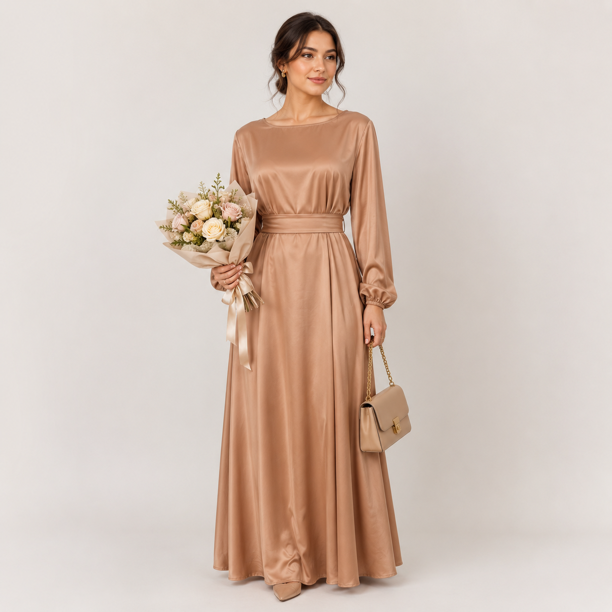 Fashion Silky Full-Length Flare Sleeve Soft Abaya Dress