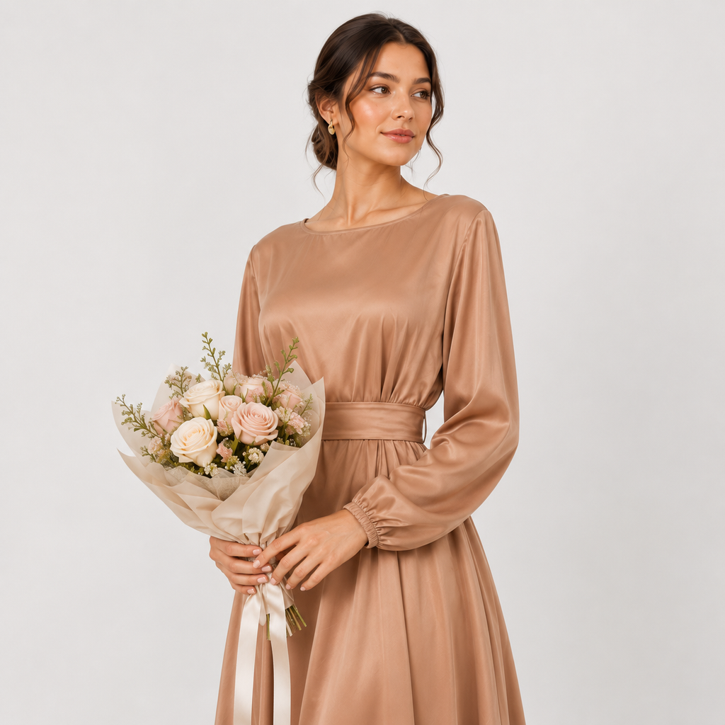 Fashion Silky Full-Length Flare Sleeve Soft Abaya Dress