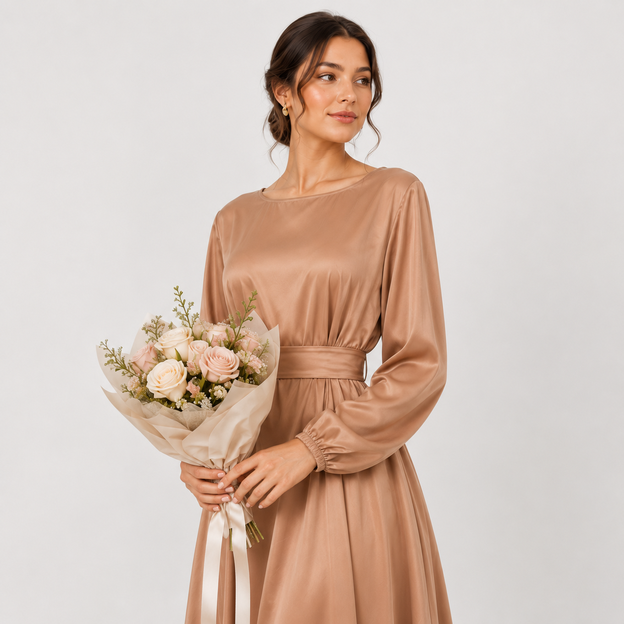 Fashion Silky Full-Length Flare Sleeve Soft Abaya Dress