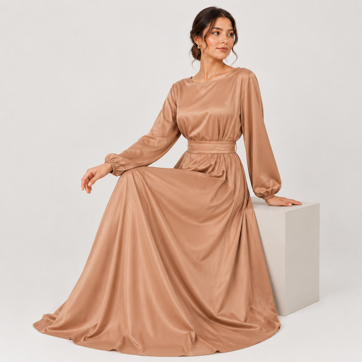 Fashion Silky Full-Length Flare Sleeve Soft Abaya Dress