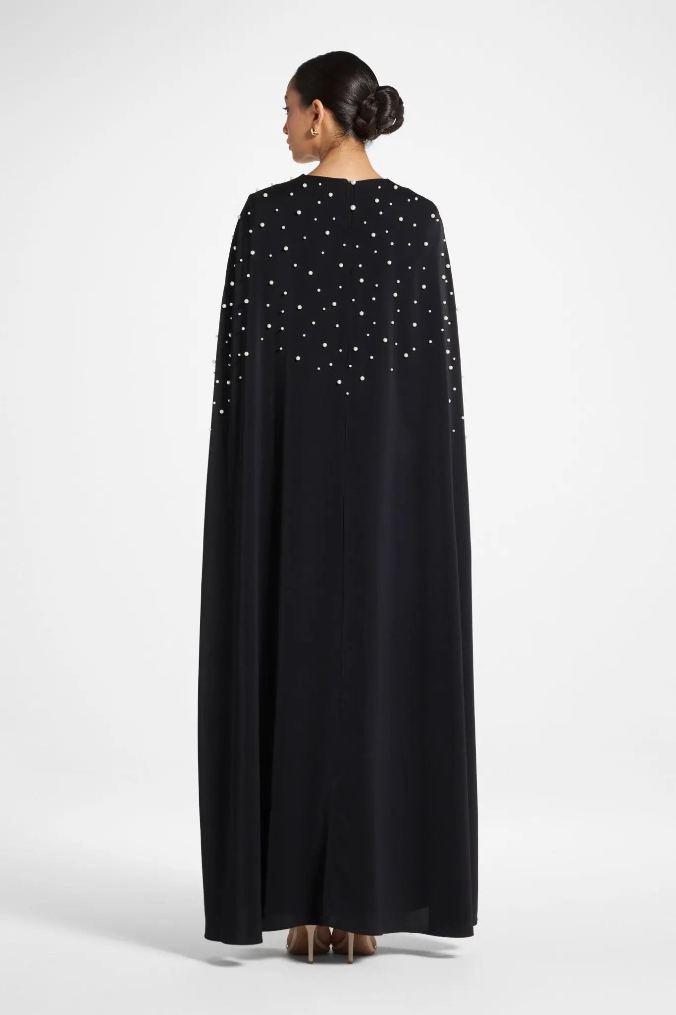 Black Cape Abaya with Pearl Detail - Mahara Atelier