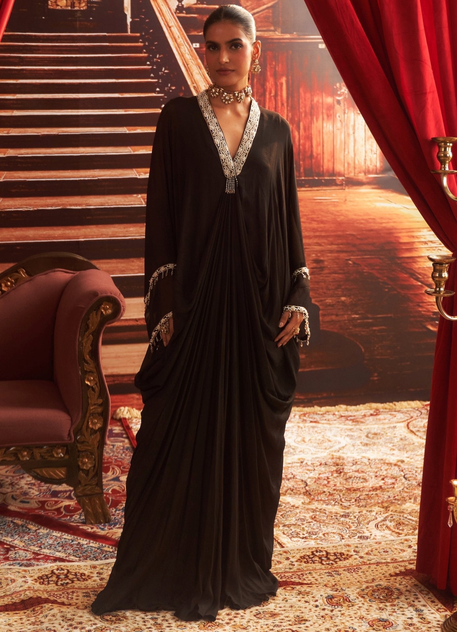 Black Occasion Kaftan with Intricate Embroidery