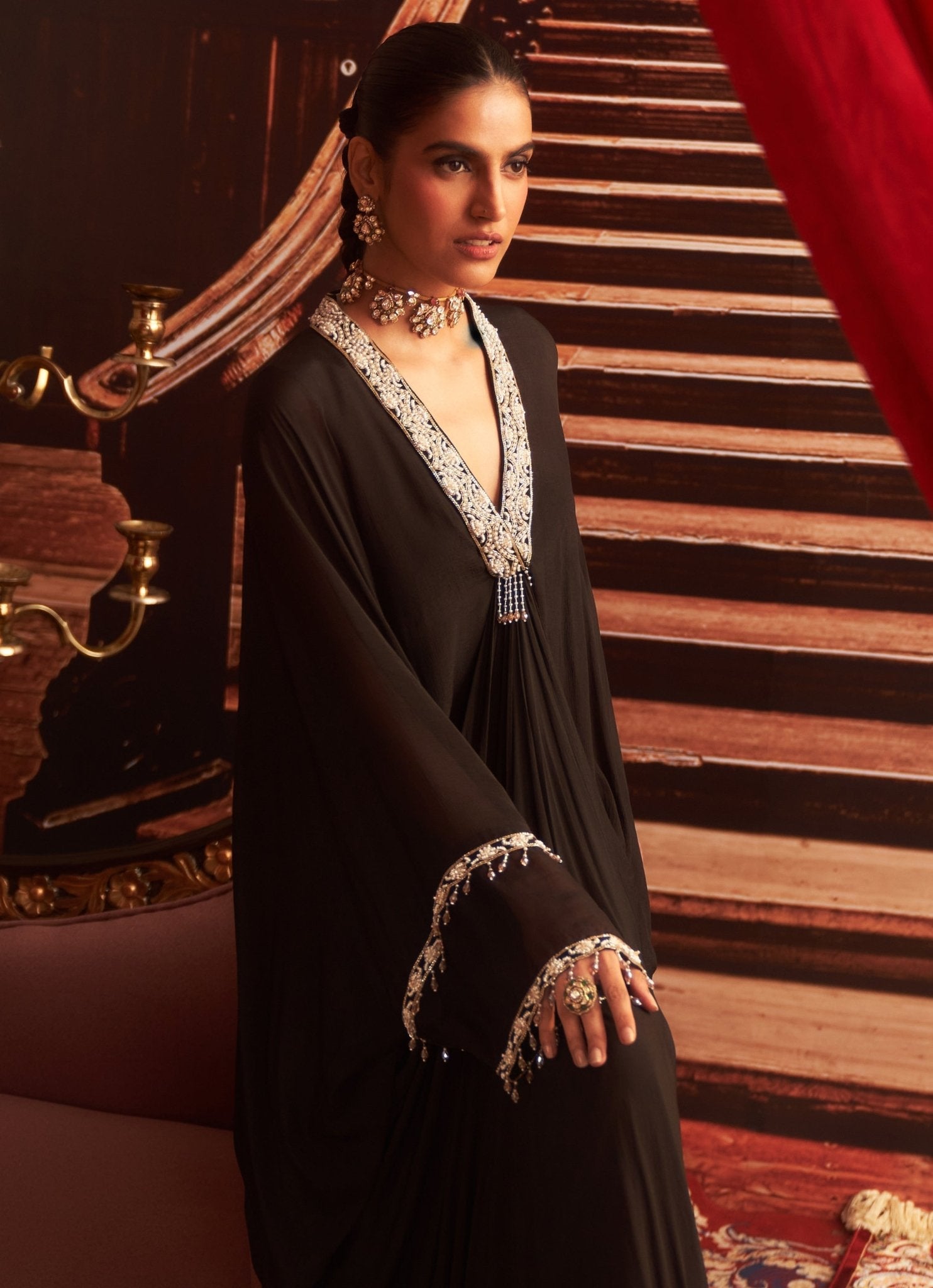 Black Occasion Kaftan with Intricate Embroidery
